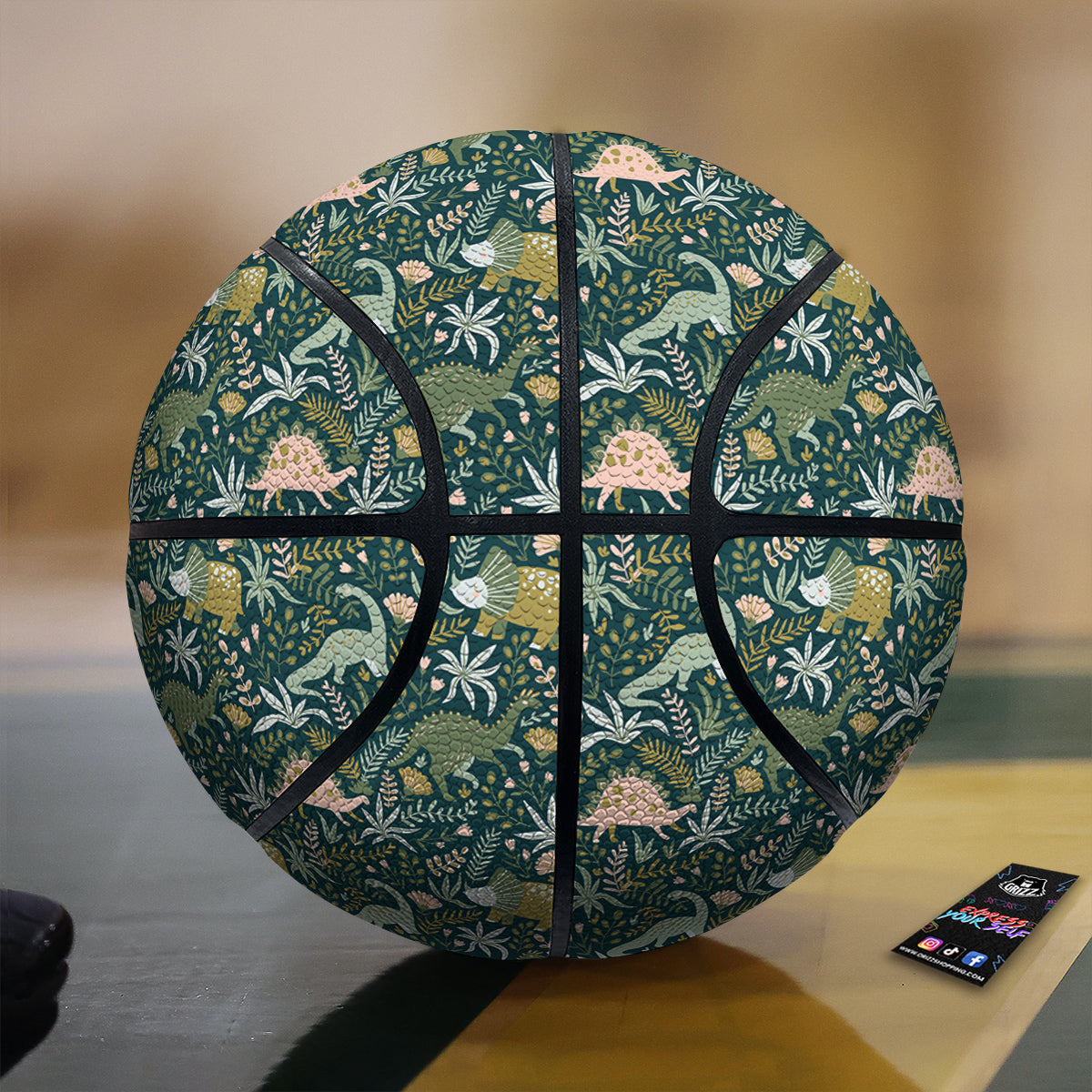 Tropical Leaves Cute Dino Print Pattern Basketball-grizzshop