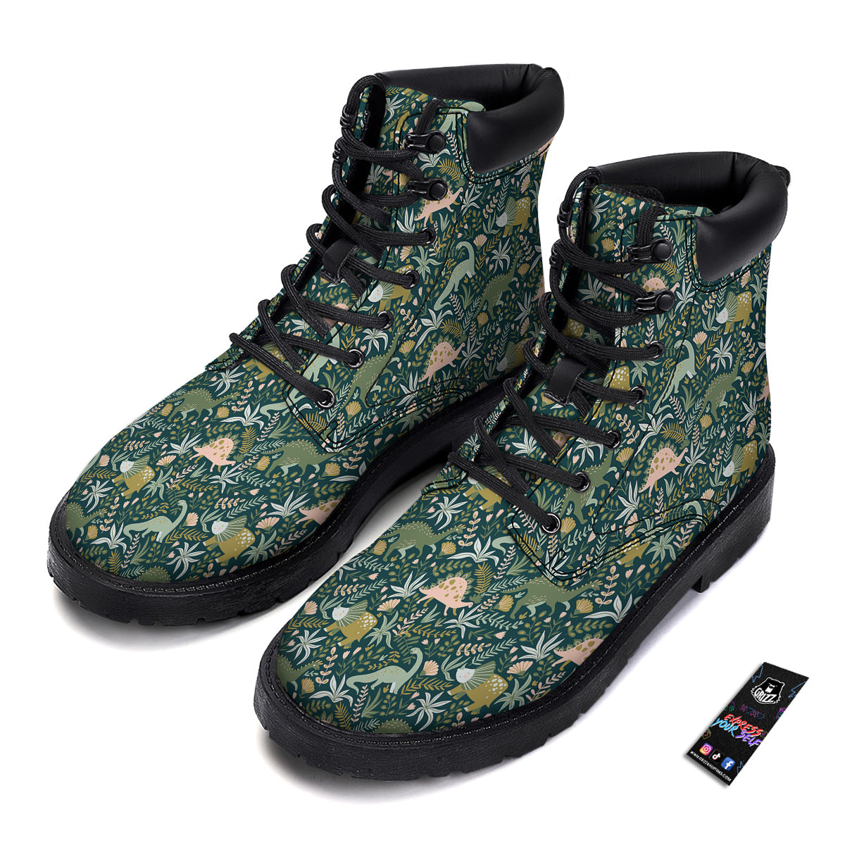 Tropical Leaves Cute Dino Print Pattern Boots-grizzshop