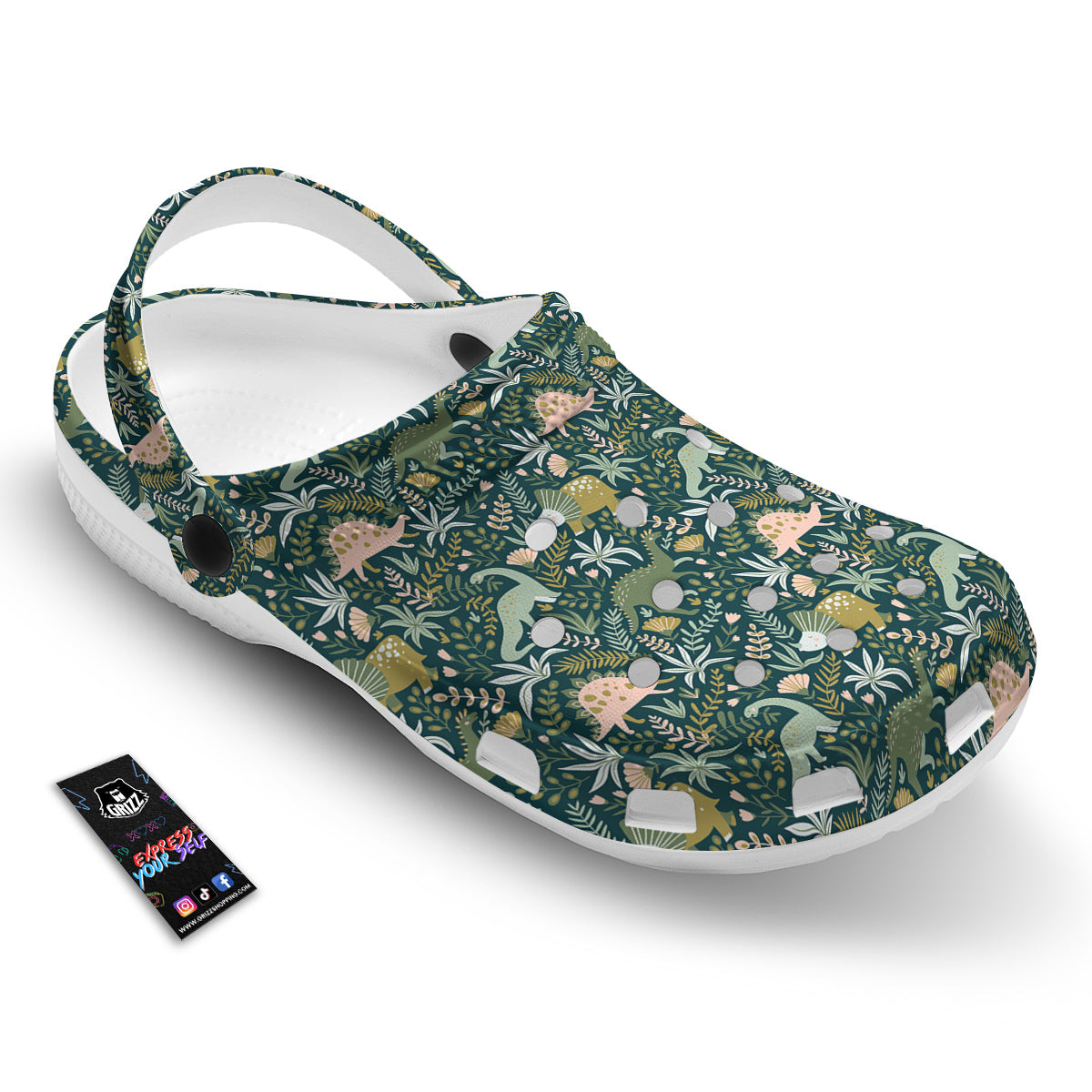 Tropical Leaves Cute Dino Print Pattern Clog-grizzshop
