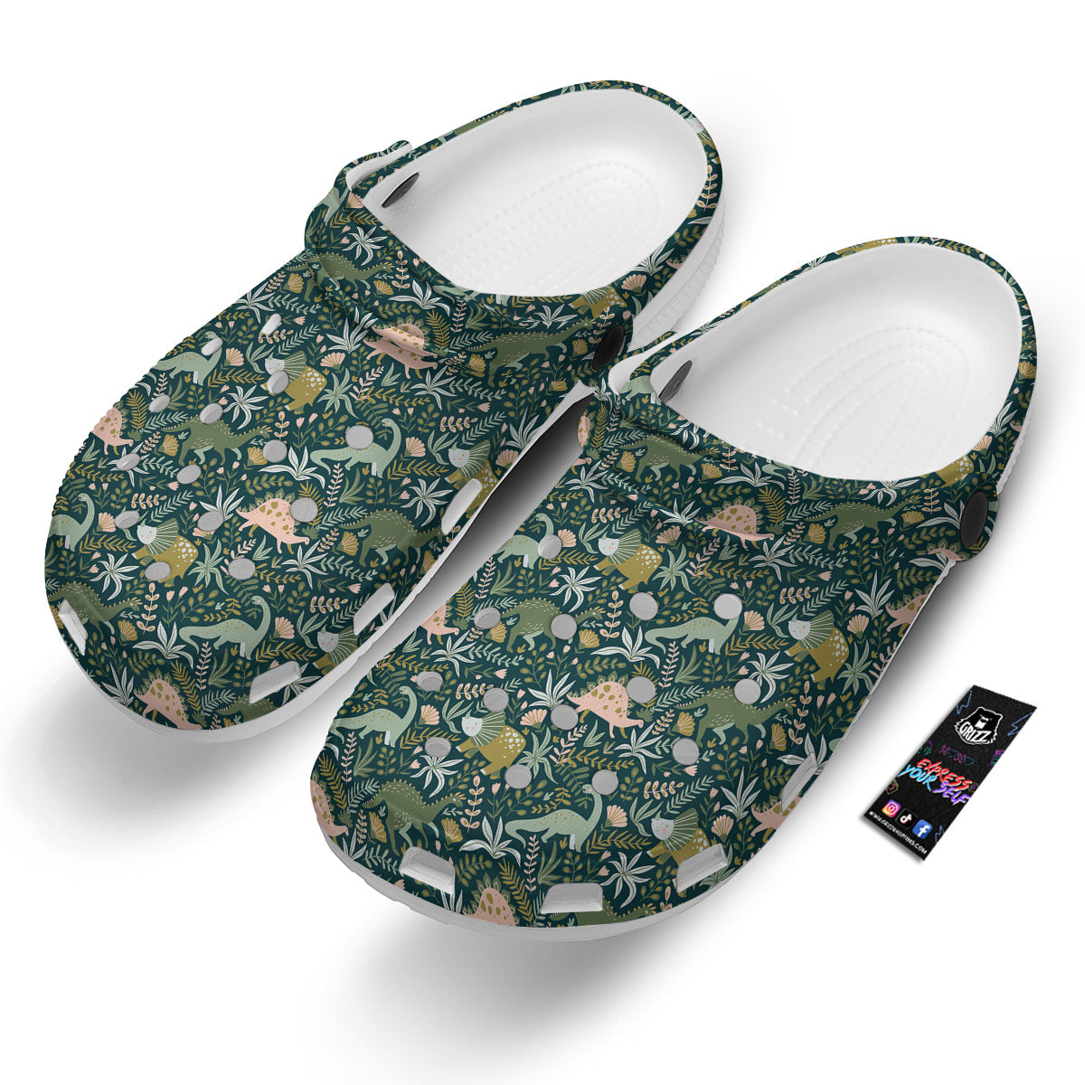 Tropical Leaves Cute Dino Print Pattern Clog-grizzshop