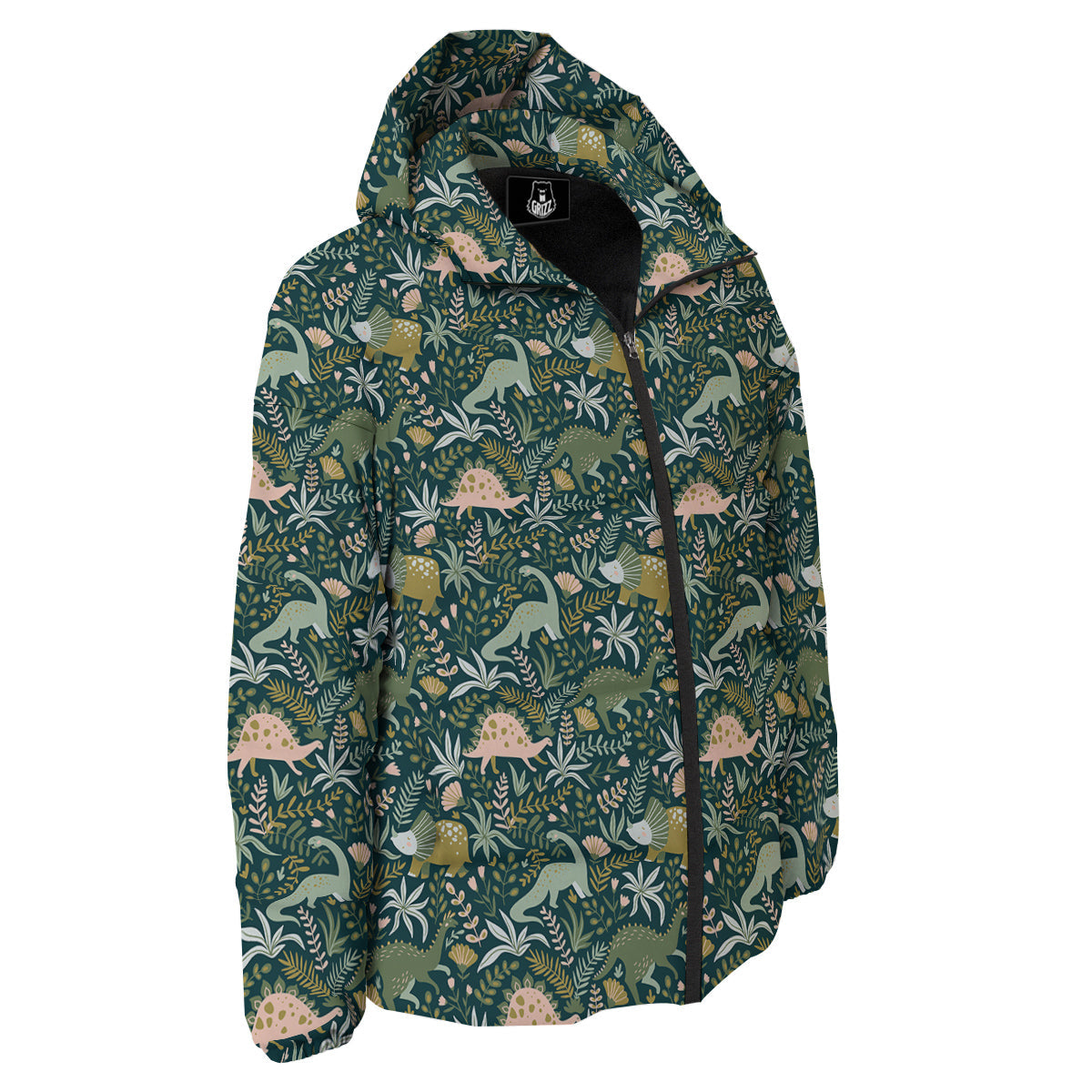 Tropical Leaves Cute Dino Print Pattern Down Jacket-grizzshop