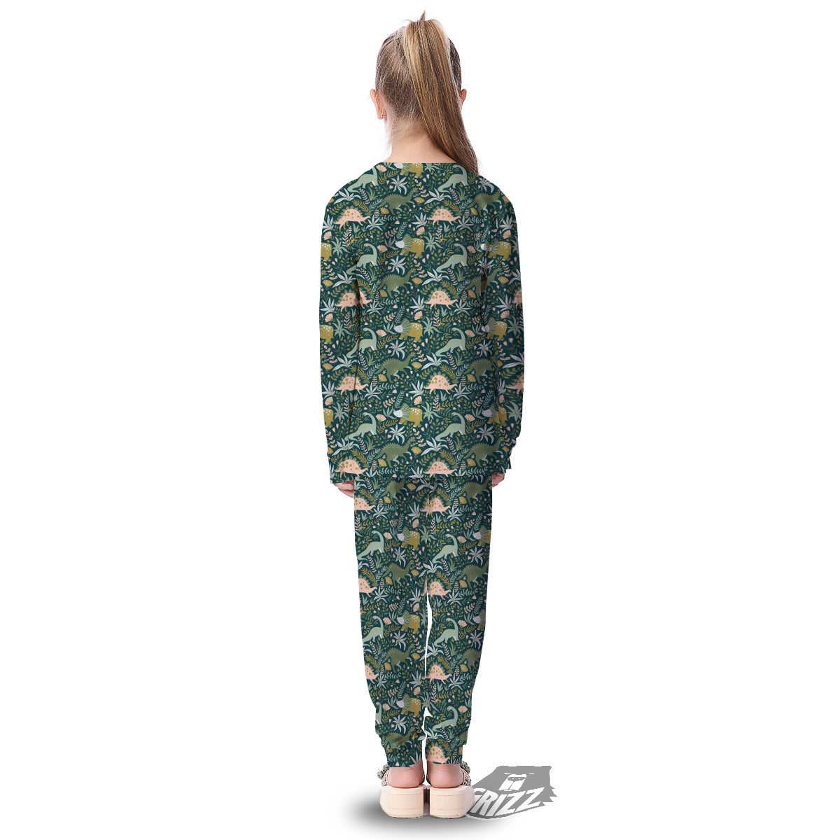 Tropical Leaves Cute Dino Print Pattern Kid's Pajamas-grizzshop
