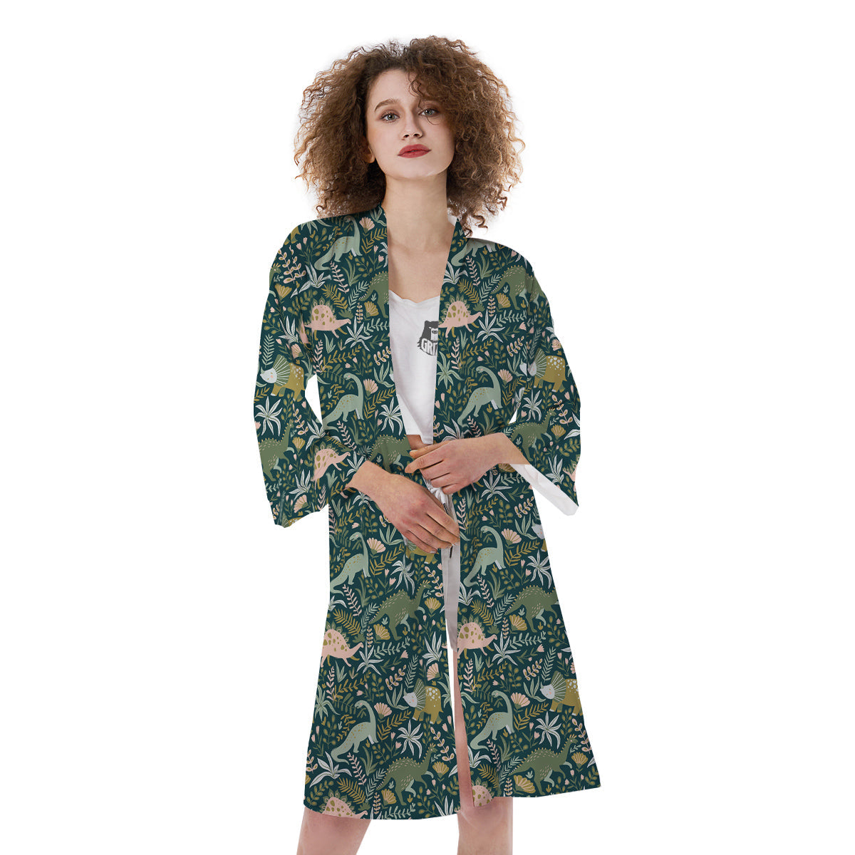 Tropical Leaves Cute Dino Print Pattern Kimono-grizzshop