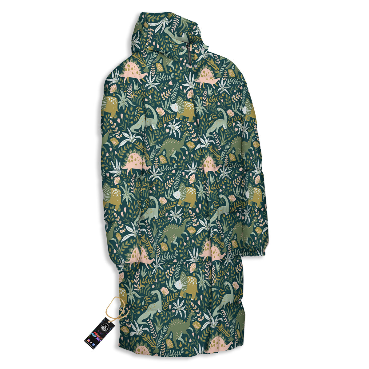 Tropical Leaves Cute Dino Print Pattern Long Down Jacket-grizzshop