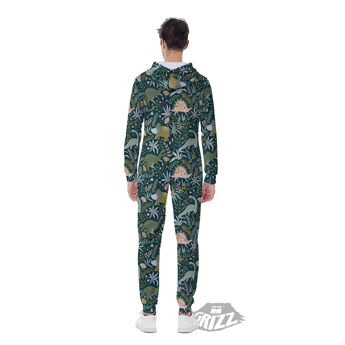 Tropical Leaves Cute Dino Print Pattern Men's Jumpsuit-grizzshop