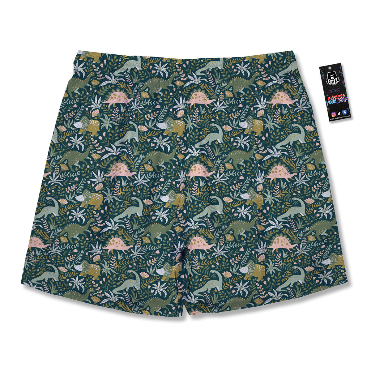 Tropical Leaves Cute Dino Print Pattern Men's Running Shorts-grizzshop