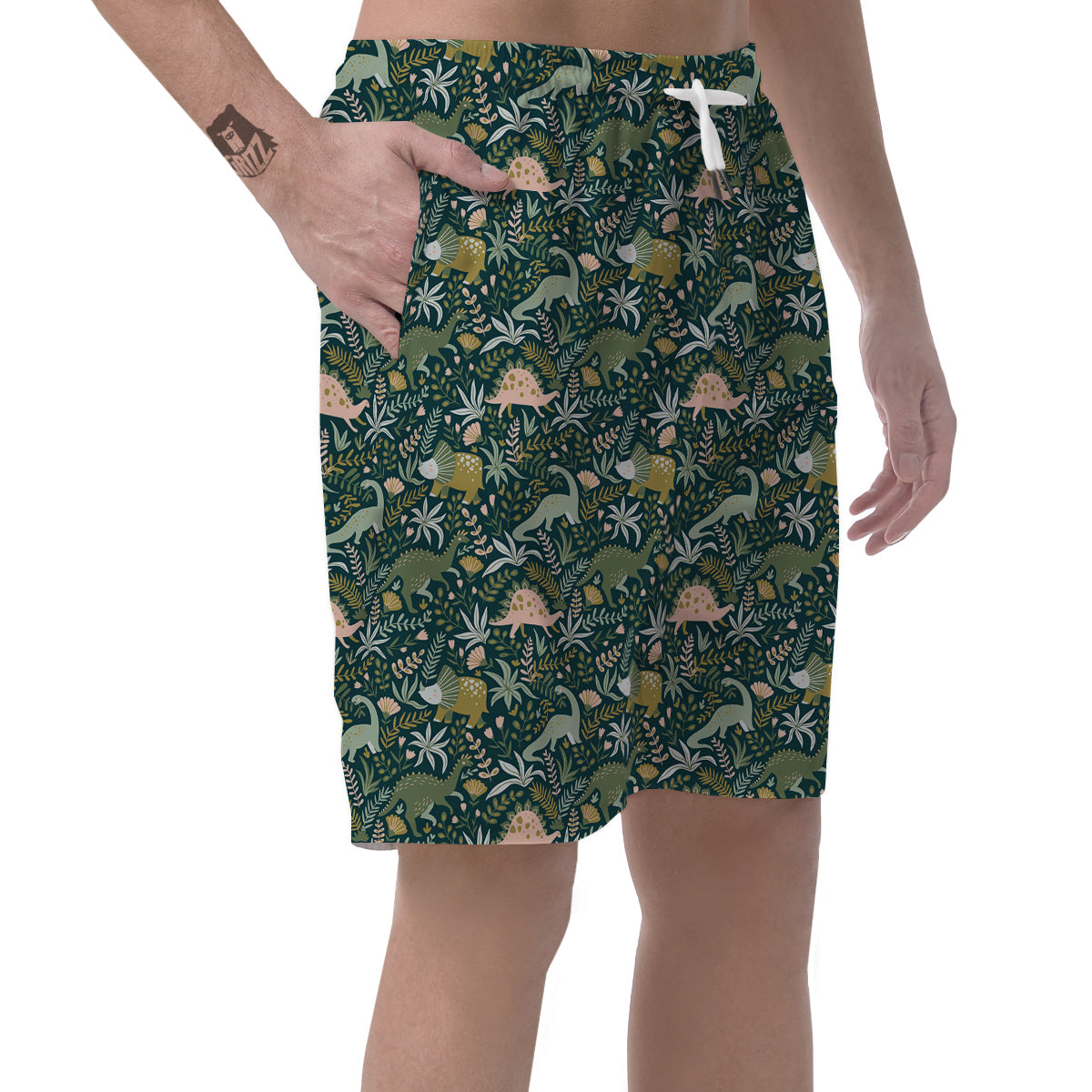 Tropical Leaves Cute Dino Print Pattern Men's Shorts-grizzshop