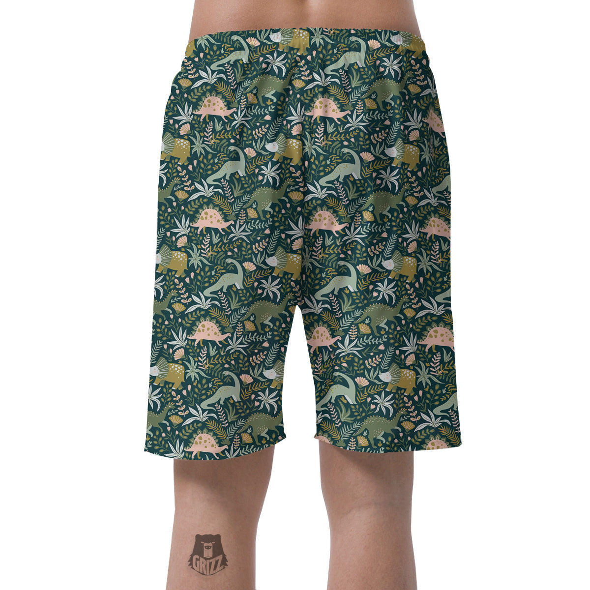 Tropical Leaves Cute Dino Print Pattern Men's Shorts-grizzshop