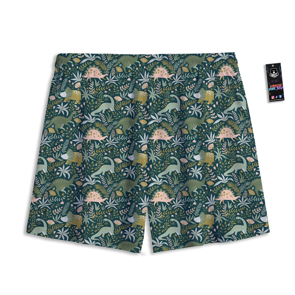 Tropical Leaves Cute Dino Print Pattern Mesh Shorts-grizzshop