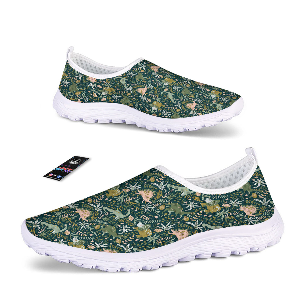 Tropical Leaves Cute Dino Print Pattern Nurse Shoes-grizzshop