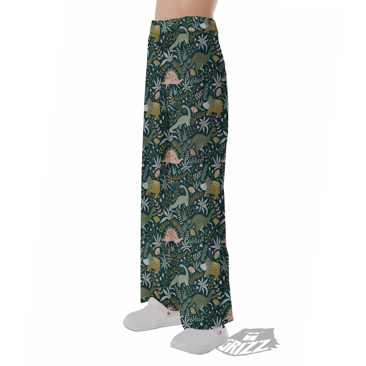 Tropical Leaves Cute Dino Print Pattern Pajama Pants-grizzshop