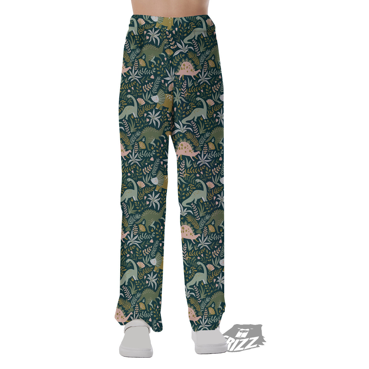 Tropical Leaves Cute Dino Print Pattern Pajama Pants-grizzshop