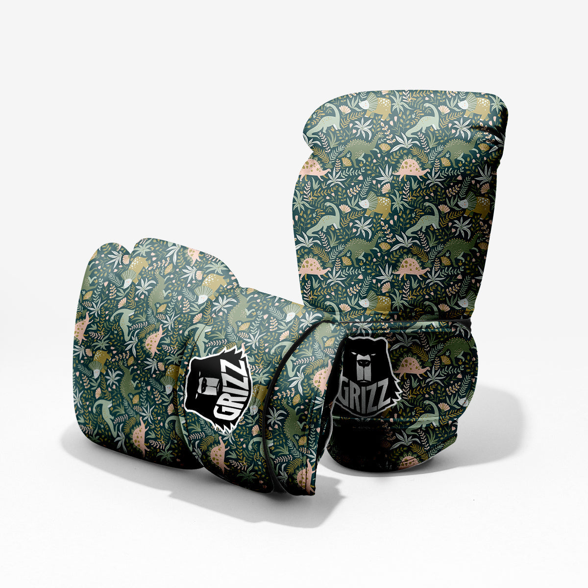 Tropical Leaves Cute Dino Print Pattern Sparring Gloves-grizzshop