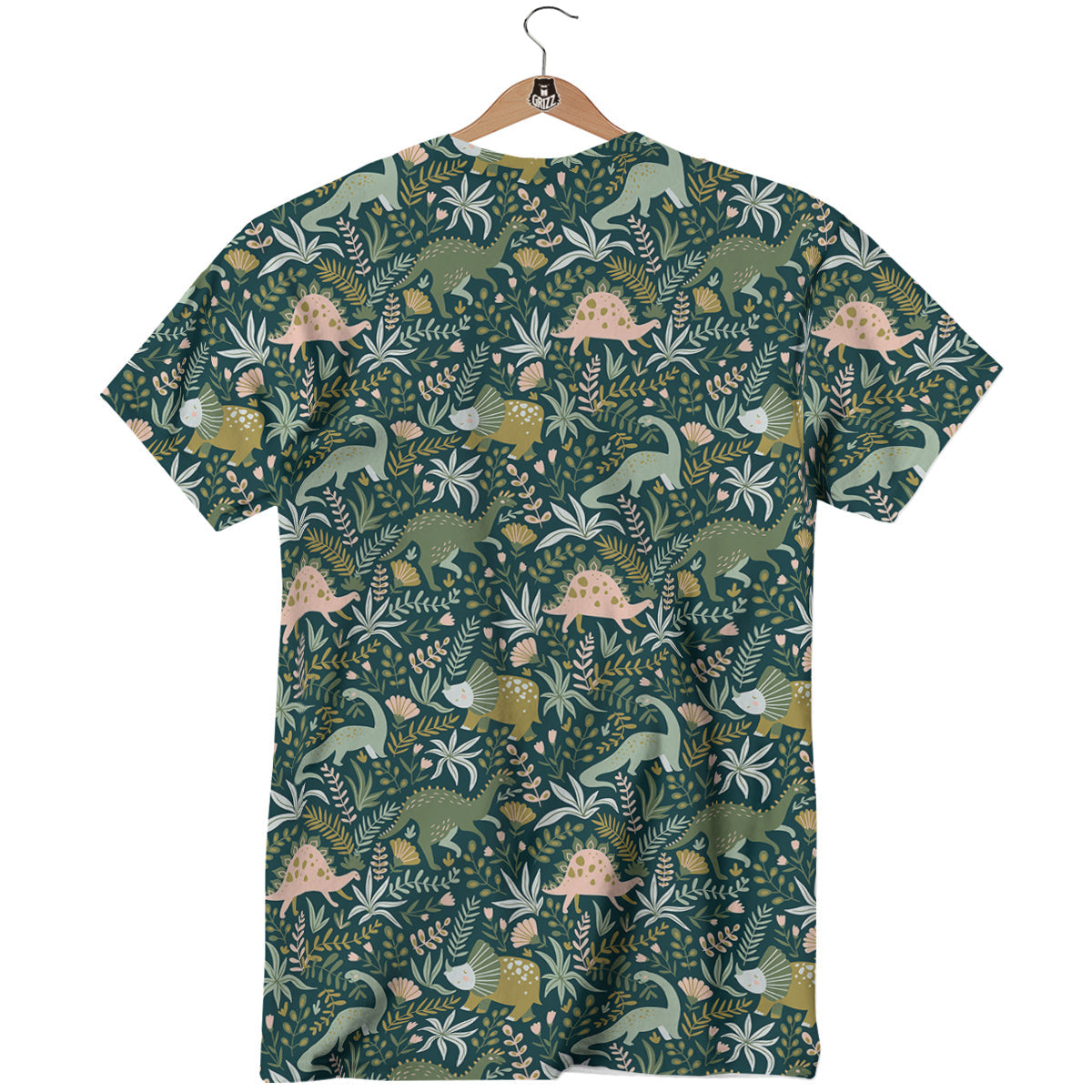Tropical Leaves Cute Dino Print Pattern T-Shirt-grizzshop