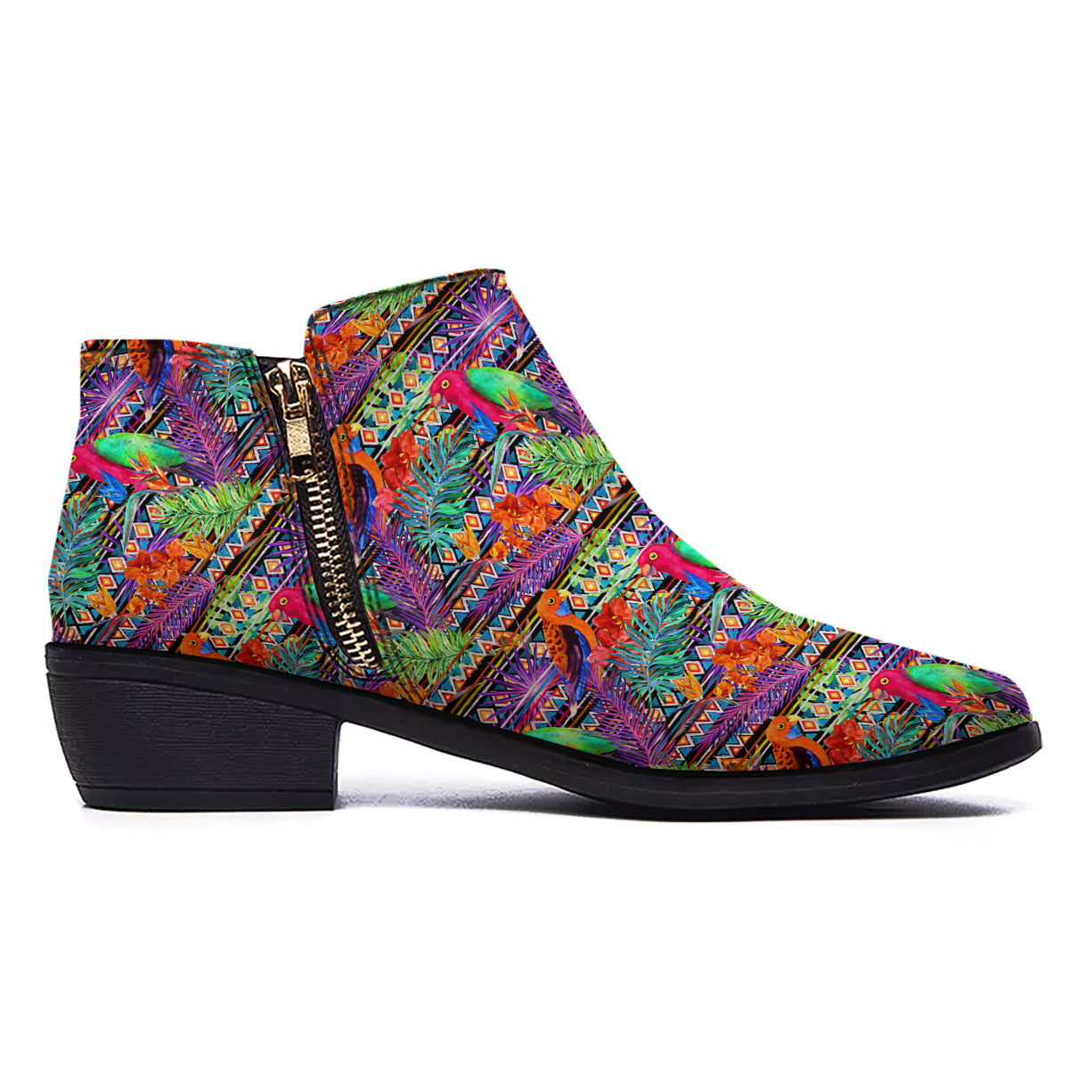 Tropical Leaves Exotic Bird Aztec Print Pattern Ankle Boots-grizzshop