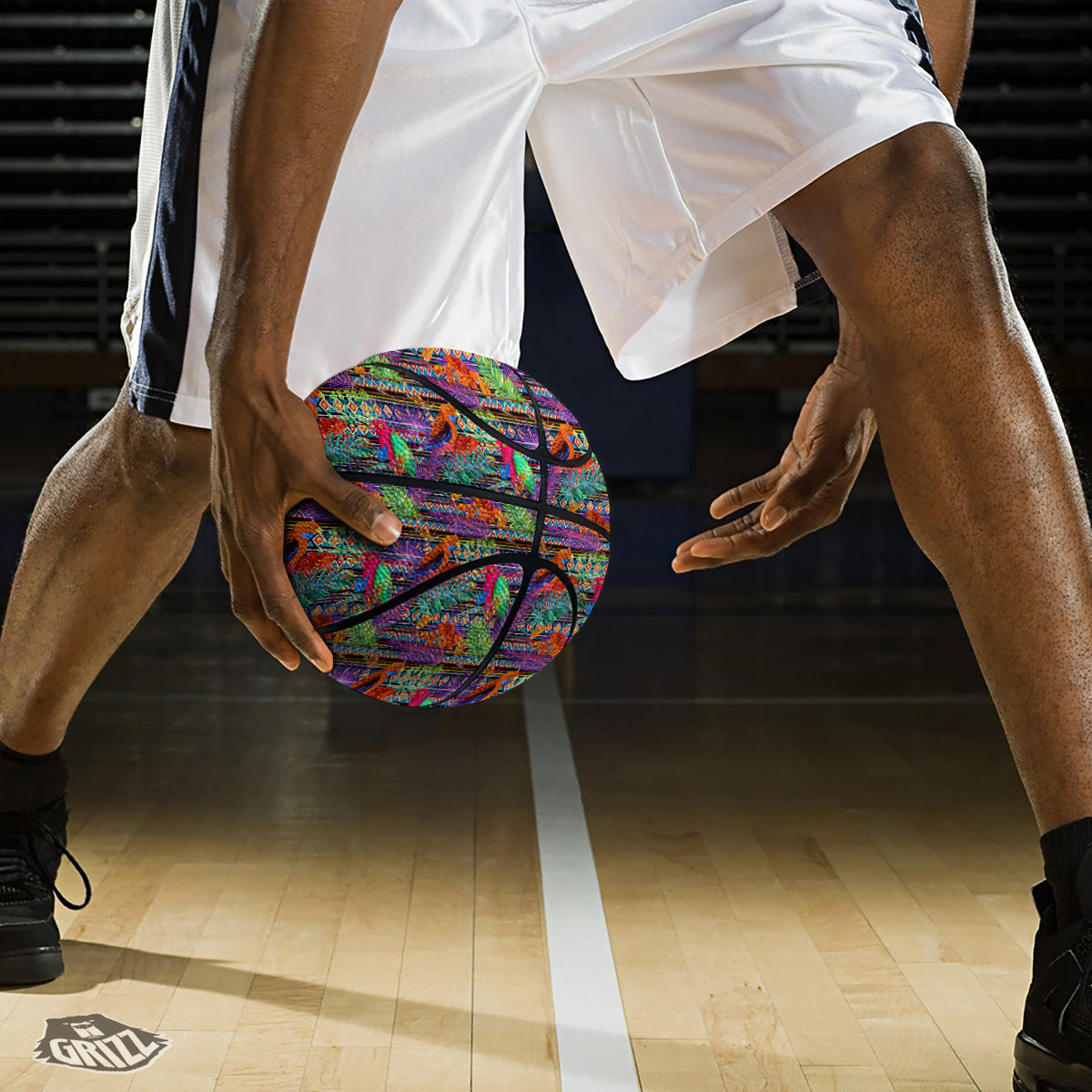 Tropical Leaves Exotic Bird Aztec Print Pattern Basketball-grizzshop