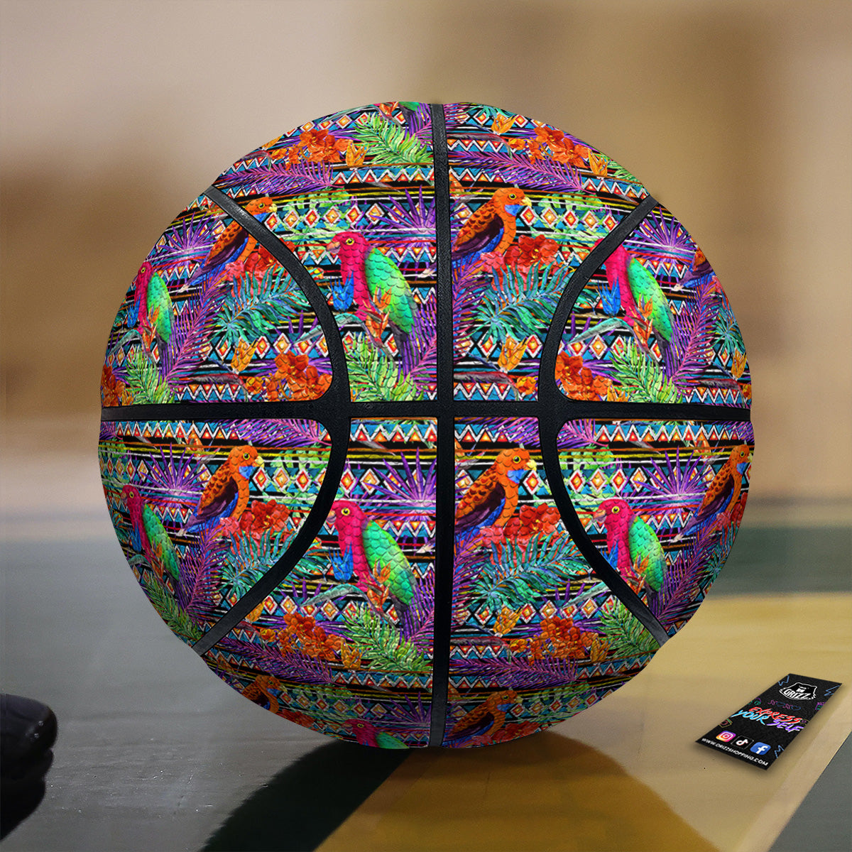 Tropical Leaves Exotic Bird Aztec Print Pattern Basketball-grizzshop