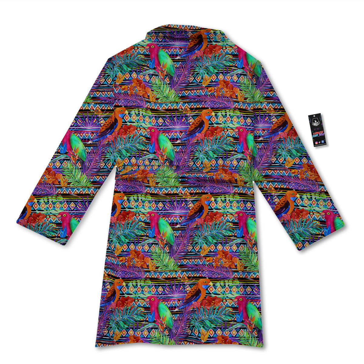 Tropical Leaves Exotic Bird Aztec Print Pattern Bathrobe-grizzshop