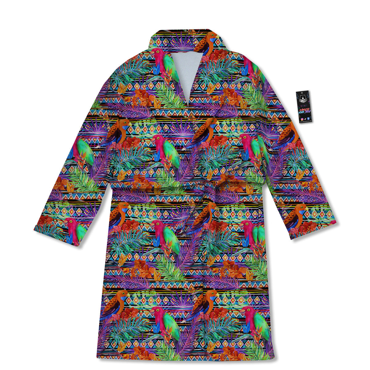 Tropical Leaves Exotic Bird Aztec Print Pattern Bathrobe-grizzshop