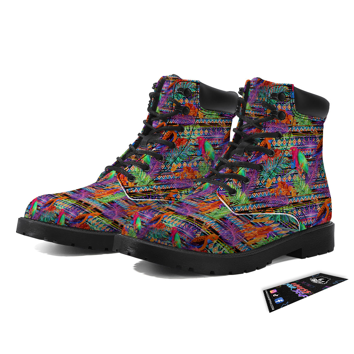 Tropical Leaves Exotic Bird Aztec Print Pattern Boots-grizzshop