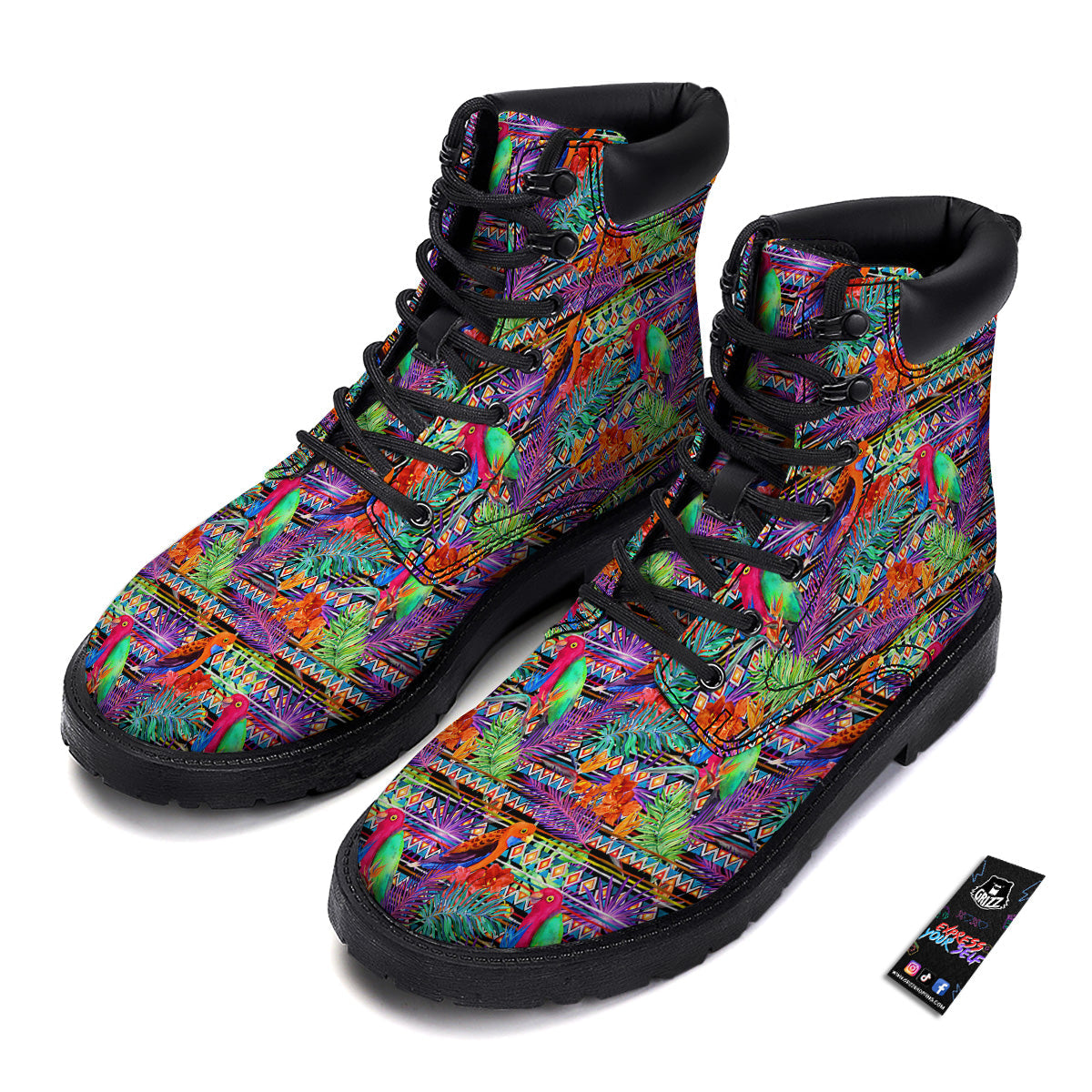 Tropical Leaves Exotic Bird Aztec Print Pattern Boots-grizzshop
