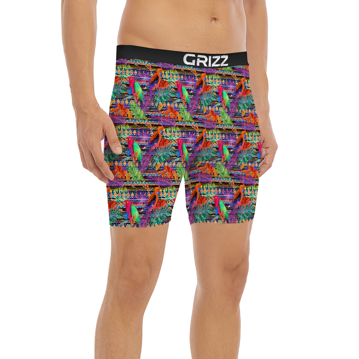 Tropical Leaves Exotic Bird Aztec Print Pattern Boxer Briefs-grizzshop