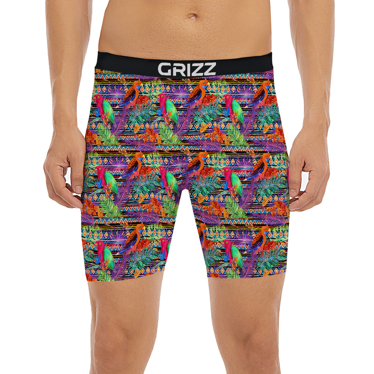 Tropical Leaves Exotic Bird Aztec Print Pattern Boxer Briefs-grizzshop