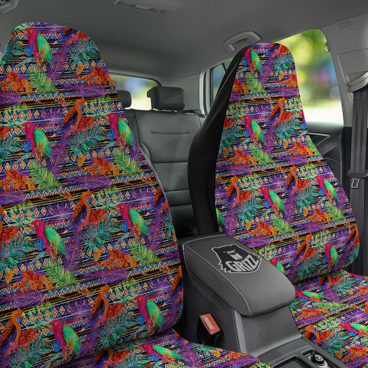 Tropical Leaves Exotic Bird Aztec Print Pattern Car Seat Covers-grizzshop