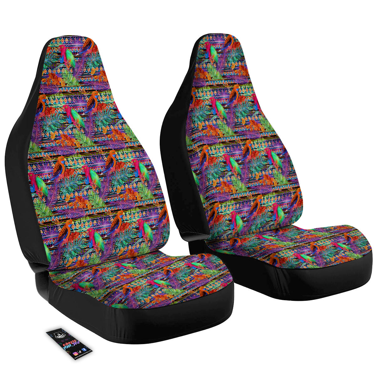 Tropical Leaves Exotic Bird Aztec Print Pattern Car Seat Covers-grizzshop