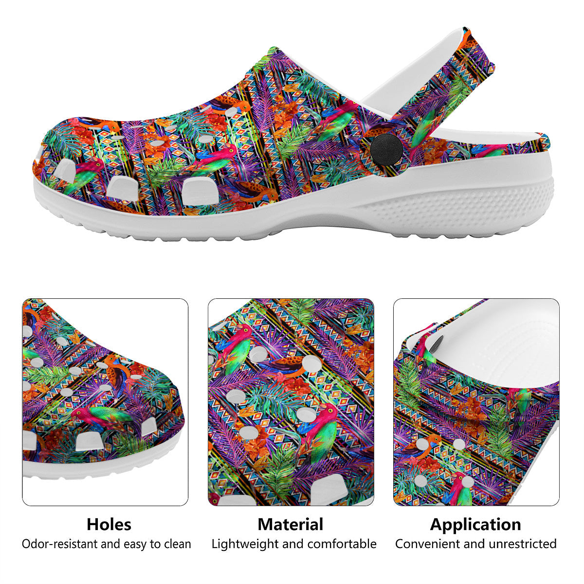 Tropical Leaves Exotic Bird Aztec Print Pattern Clog-grizzshop