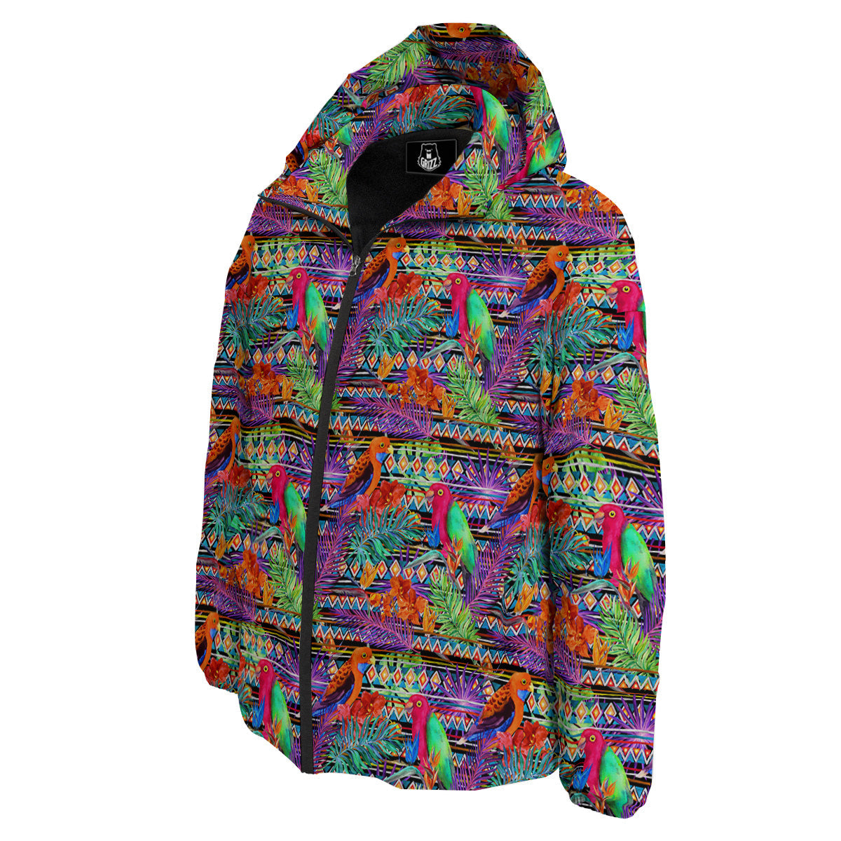 Tropical Leaves Exotic Bird Aztec Print Pattern Down Jacket-grizzshop