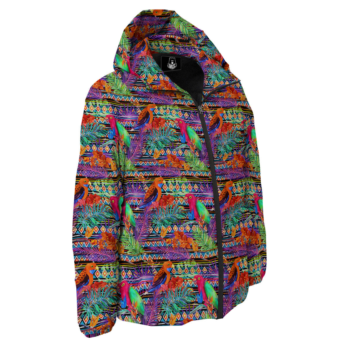 Tropical Leaves Exotic Bird Aztec Print Pattern Down Jacket-grizzshop
