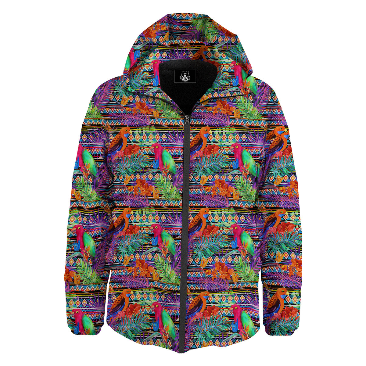 Tropical Leaves Exotic Bird Aztec Print Pattern Down Jacket-grizzshop