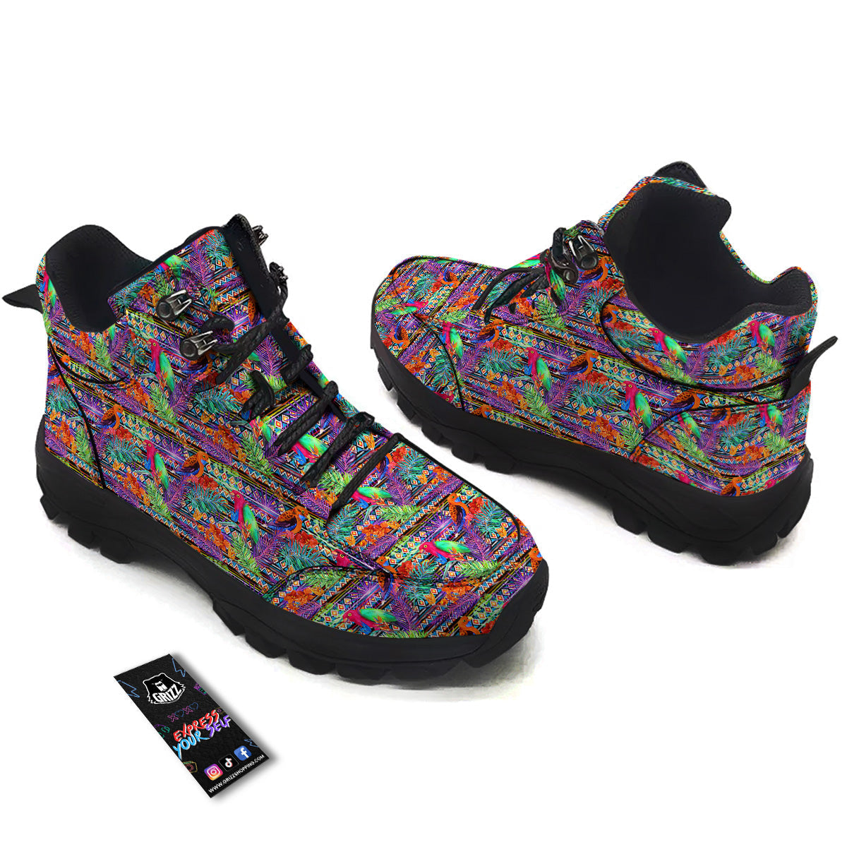Tropical Leaves Exotic Bird Aztec Print Pattern Hiking Shoes-grizzshop