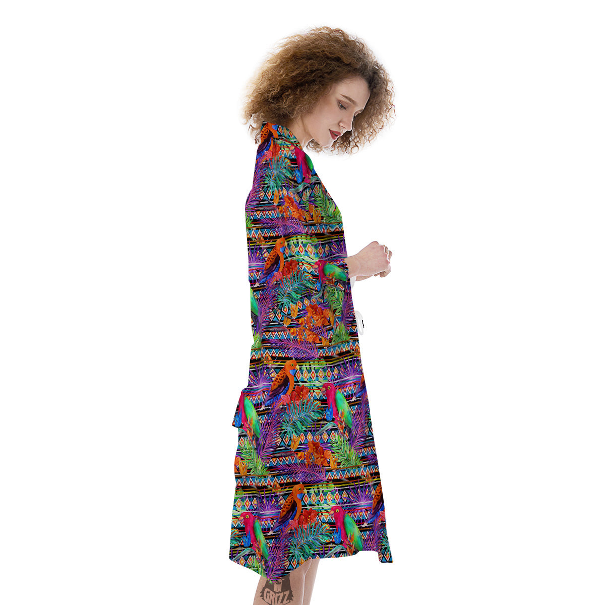 Tropical Leaves Exotic Bird Aztec Print Pattern Kimono-grizzshop