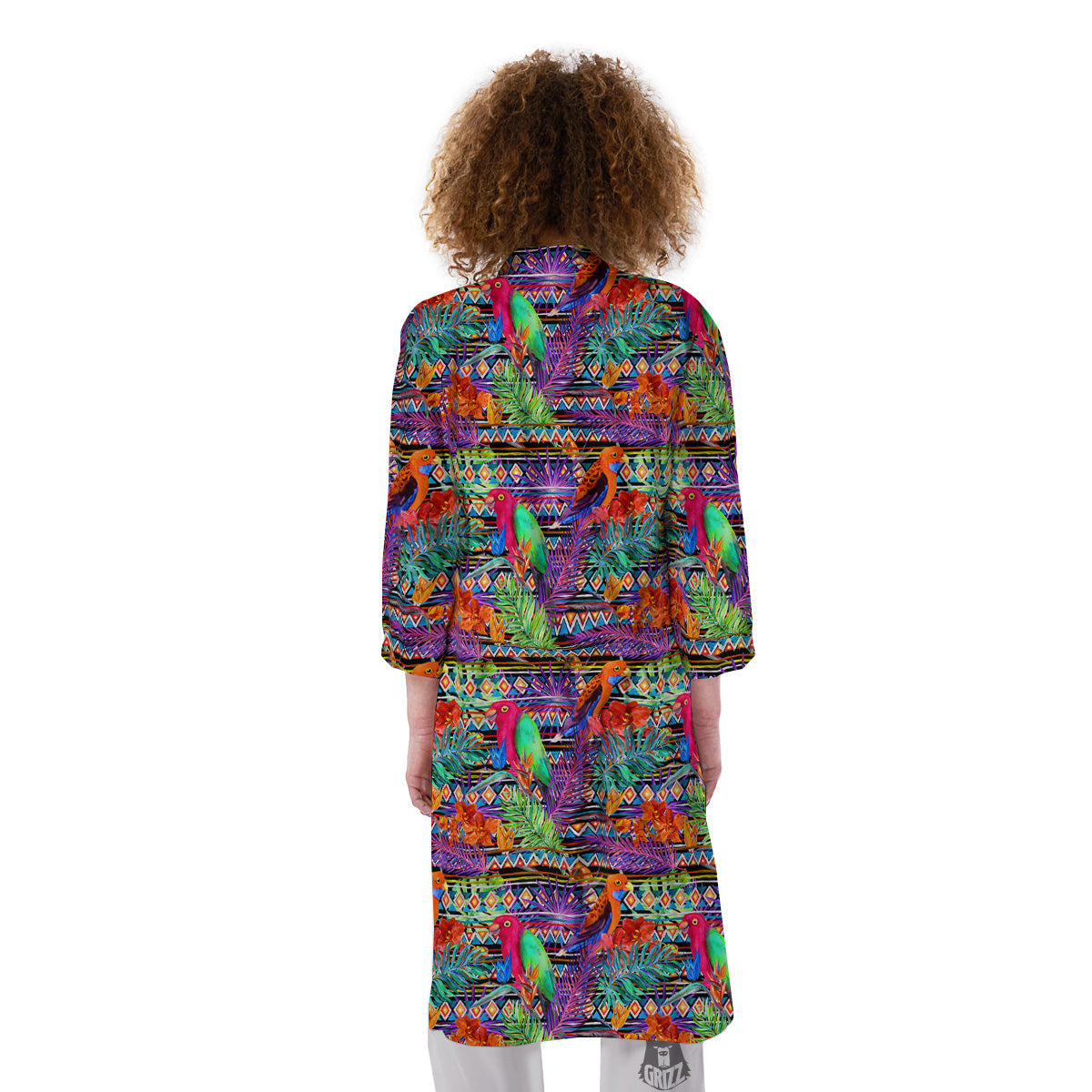 Tropical Leaves Exotic Bird Aztec Print Pattern Kimono-grizzshop