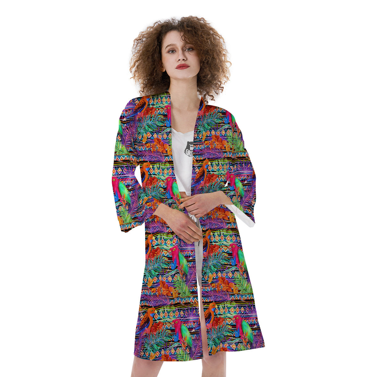 Tropical Leaves Exotic Bird Aztec Print Pattern Kimono-grizzshop