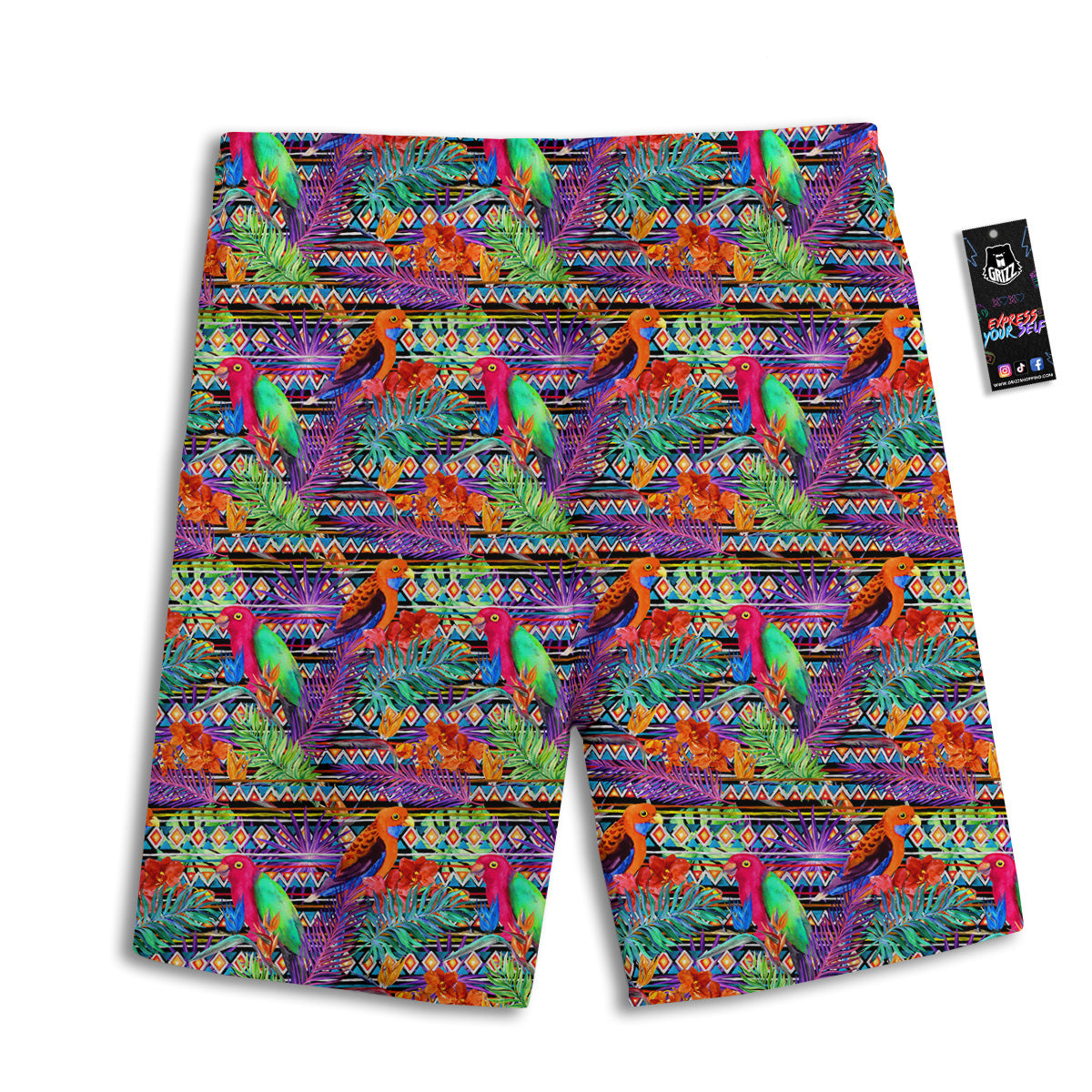 Tropical Leaves Exotic Bird Aztec Print Pattern Men's Athletic Shorts