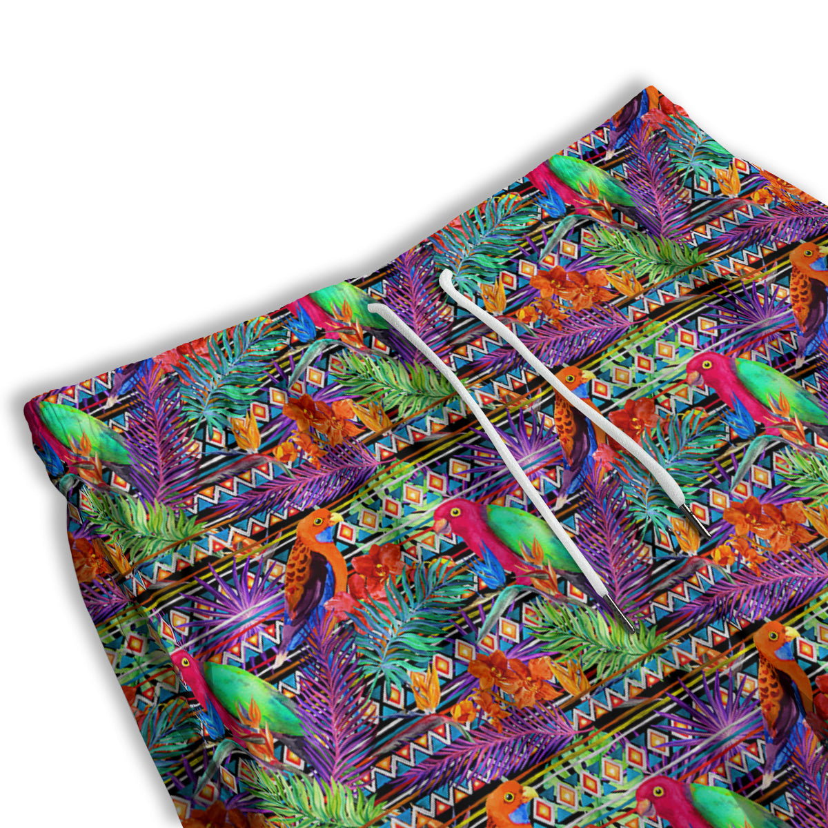 Tropical Leaves Exotic Bird Aztec Print Pattern Men's Athletic Shorts