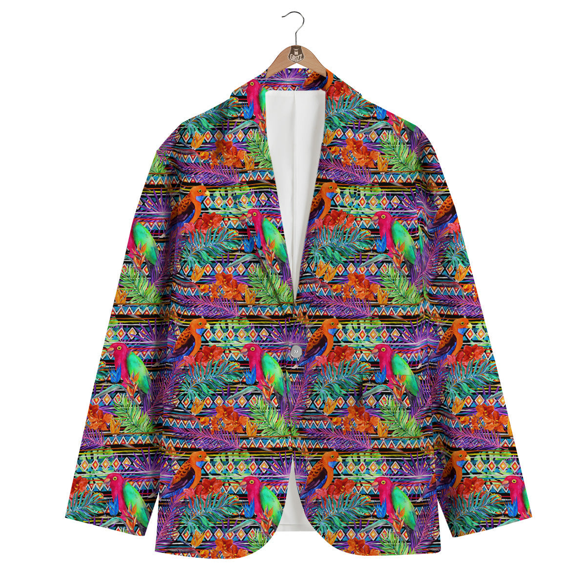 Tropical Leaves Exotic Bird Aztec Print Pattern Men's Blazer-grizzshop