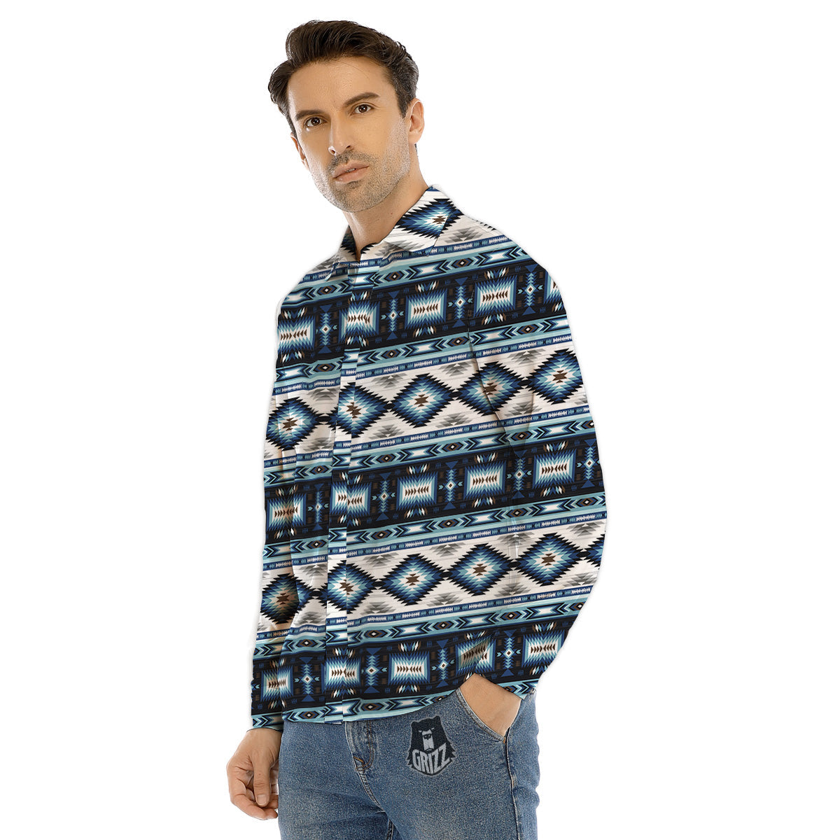 Tropical Leaves Exotic Bird Aztec Print Pattern Men's Dress Shirts-grizzshop