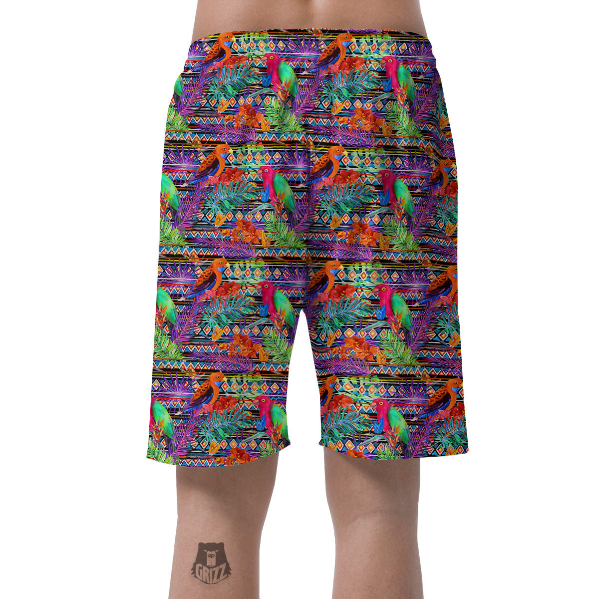 Tropical Leaves Exotic Bird Aztec Print Pattern Men's Shorts-grizzshop