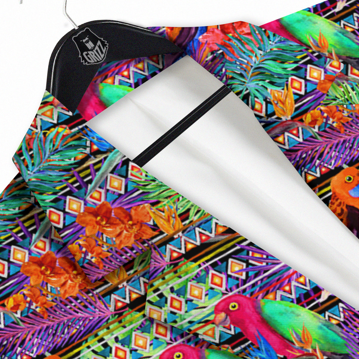 Tropical Leaves Exotic Bird Aztec Print Pattern Men's Sport Coat-grizzshop