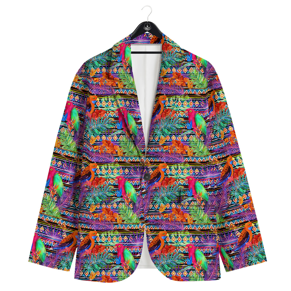 Tropical Leaves Exotic Bird Aztec Print Pattern Men's Sport Coat-grizzshop