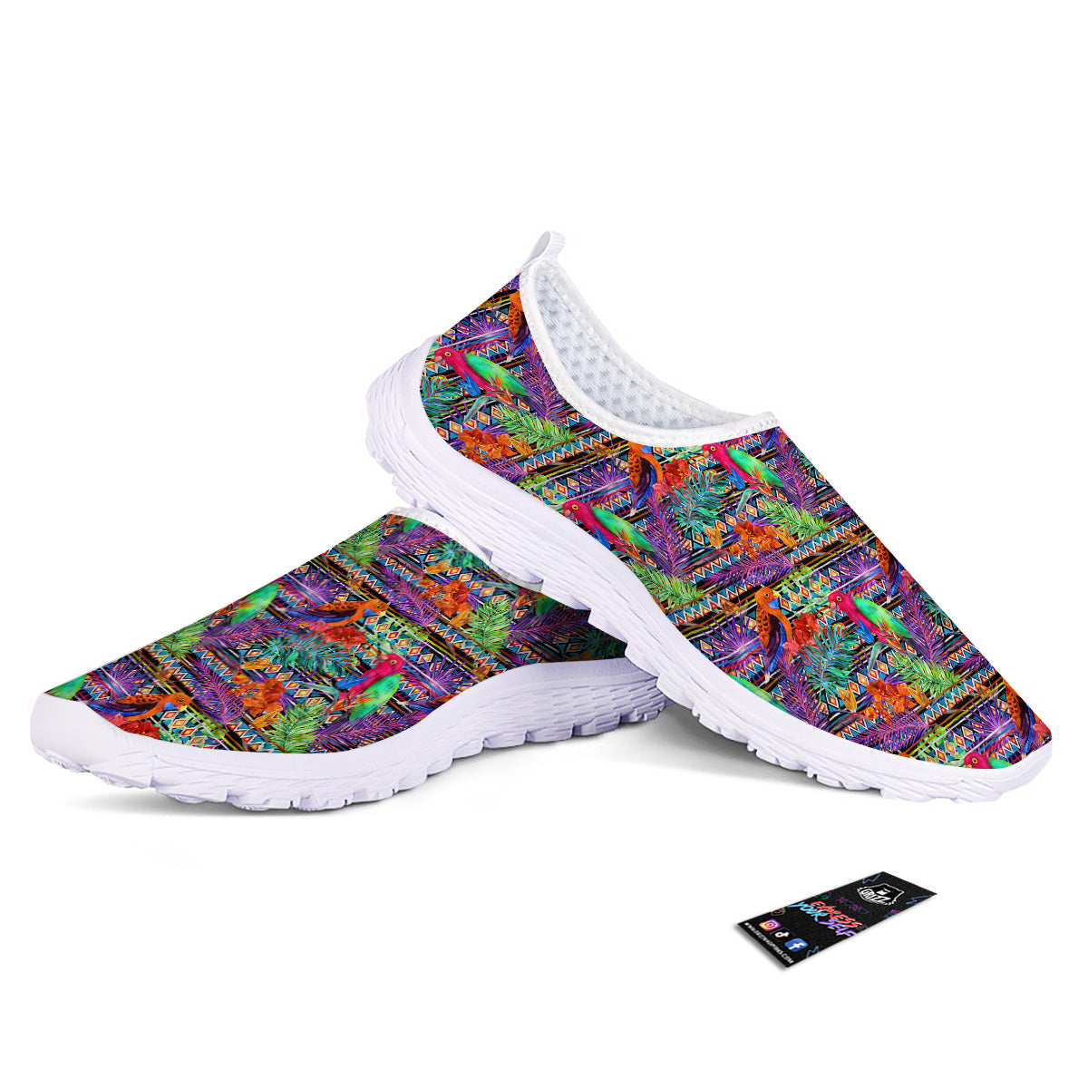 Tropical Leaves Exotic Bird Aztec Print Pattern Nurse Shoes-grizzshop