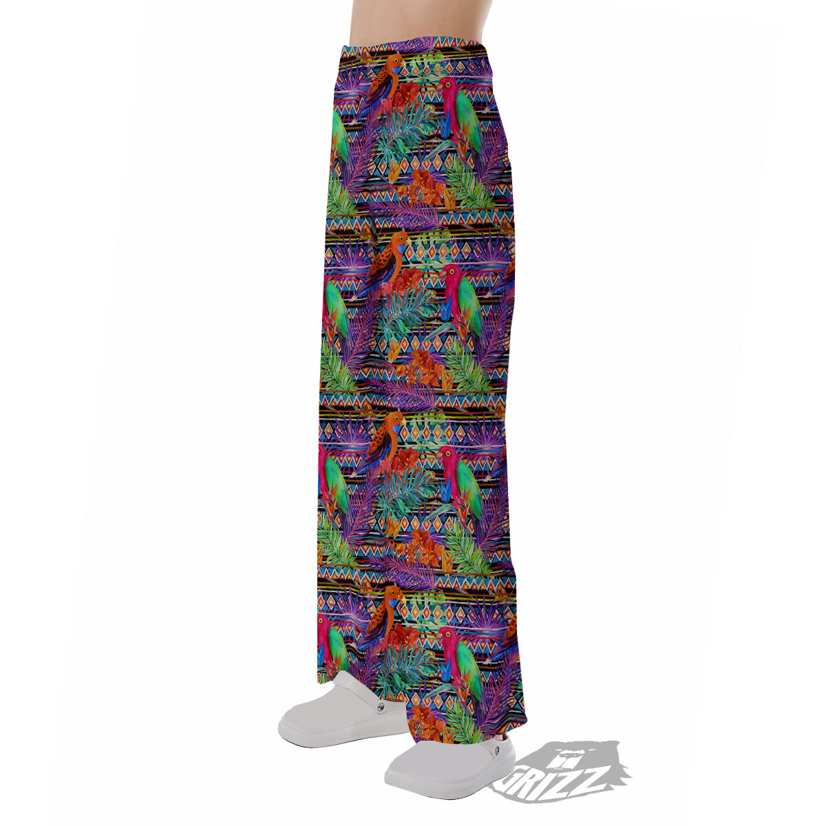 Tropical Leaves Exotic Bird Aztec Print Pattern Pajama Pants-grizzshop