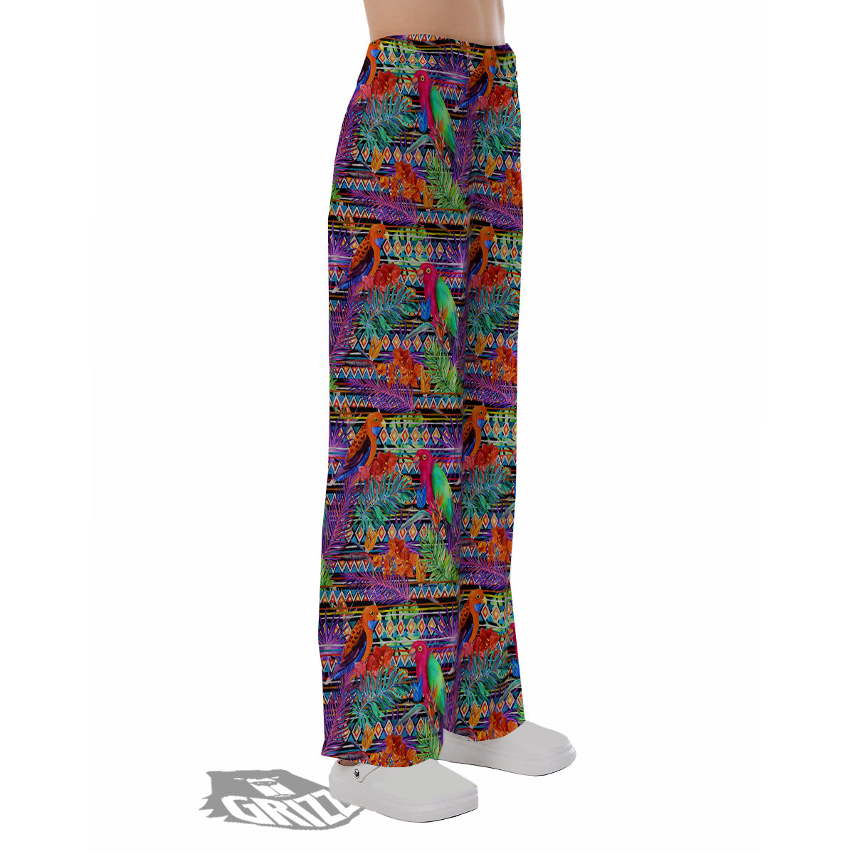 Tropical Leaves Exotic Bird Aztec Print Pattern Pajama Pants-grizzshop