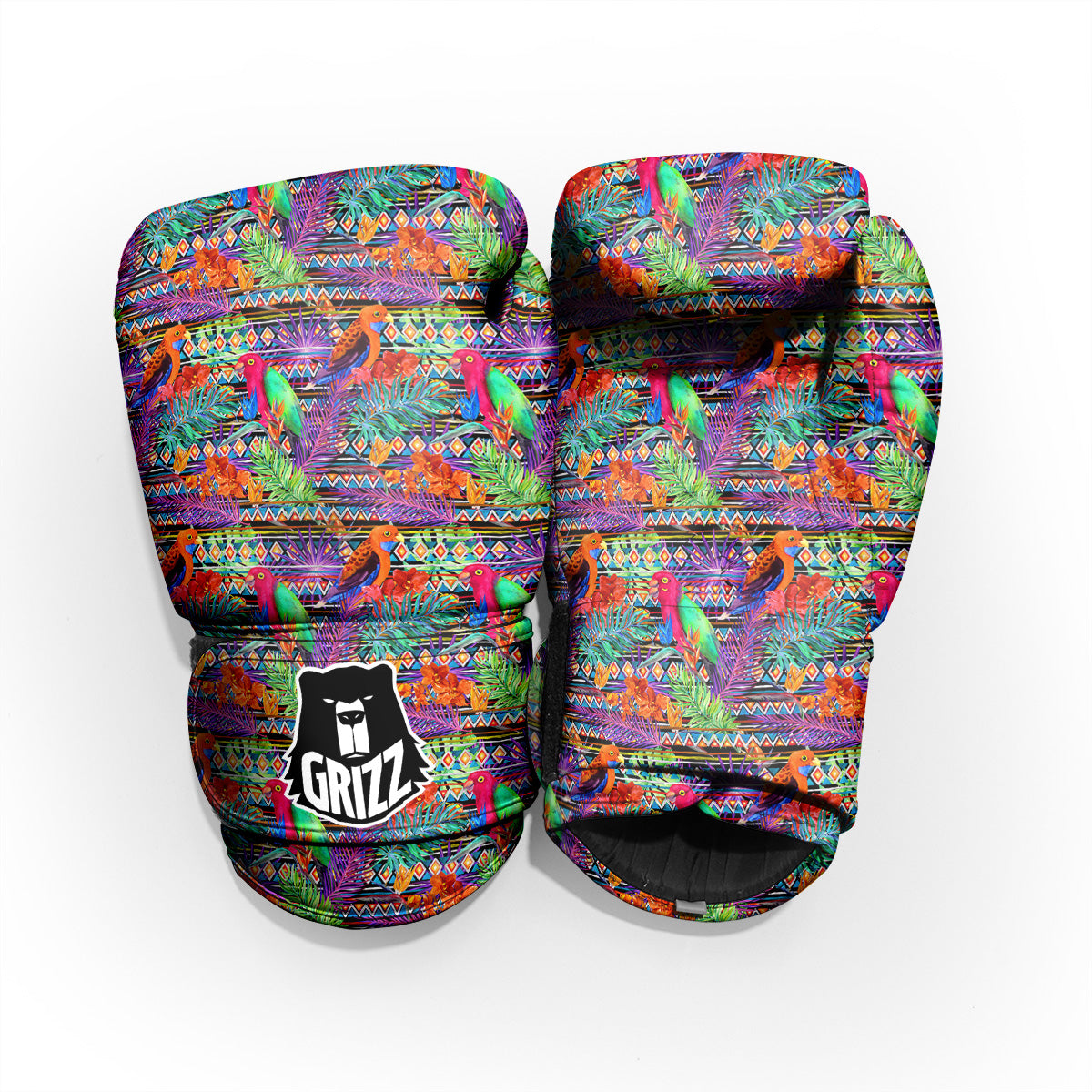Tropical Leaves Exotic Bird Aztec Print Pattern Pro Boxing Glove
