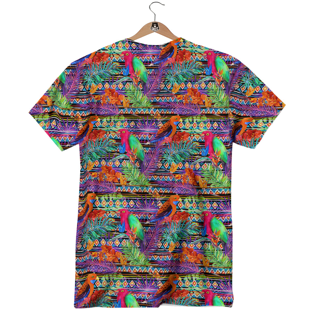 Tropical Leaves Exotic Bird Aztec Print Pattern T-Shirt-grizzshop