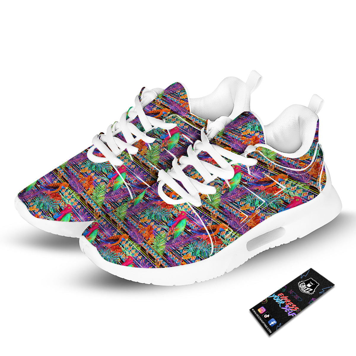Tropical Leaves Exotic Bird Aztec Print Pattern Tennis Shoes-grizzshop